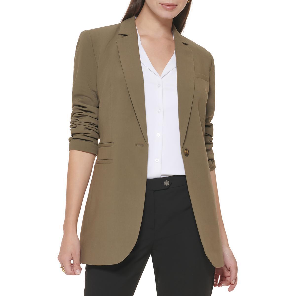 Womens Green Workwear One-Button Blazer Jacket
