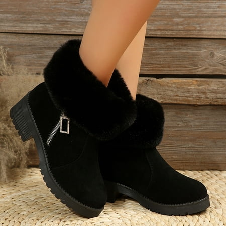 Winter Thick Heel Cashmere Ankle Boots