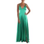 Betsy & Adam Womens Green Satin V-Neck Formal Evening Dress Gown 2 BHFO 3928