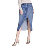 DKNY Jeans Womens Blue Asymmetric Midi Daytime Denim Skirt 28 30 BHFO 6360