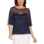Adrianna Papell Womens Embellished Illusion Top Blouse Shirt BHFO 1116