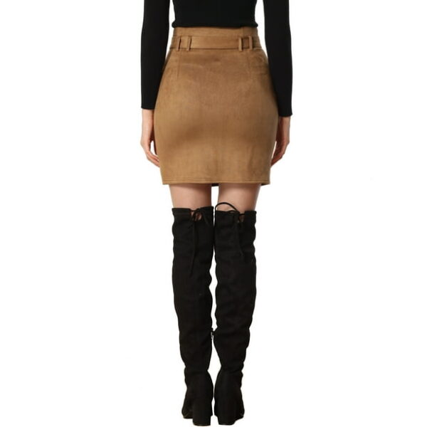 Allegra K Faux Suede Skirt for Women's Casual High Waist Belted A-Line Mini Skirts