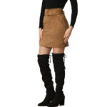 Allegra K Faux Suede Skirt for Women's Casual High Waist Belted A-Line Mini Skirts