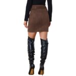 Allegra K Faux Suede Skirt for Women's Casual High Waist Belted A-Line Mini Skirts