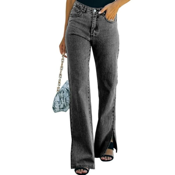 Astylish Mid Rise Jeans for Women Distressed Straight Leg Jeans Side Slit Hem Stretchy Flare Pants Boyfriend Style Black Size 12
