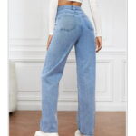 BLVB Womens High Waist Straight Wide Leg Denim Pants Loose Fit Classic Jeans Trousers with Pockets Light Blue