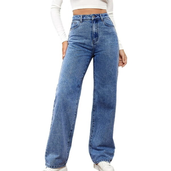 BLVB Womens High Waist Straight Wide Leg Denim Pants Loose Fit Classic Jeans Trousers with Pockets Light Blue