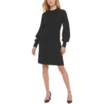 Calvin Klein Womens Ribbed Midi Bishop Sleeve Sweaterdress Petites BHFO 6713