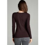 Emmalise Women's Casual Basic V-Neck Tshirt Long Sleeves Tee Top - Brown, S