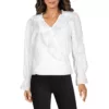 Gracia Womens White Ruffled V-Neck Blouse Wrap Top Shirt S BHFO 6717
