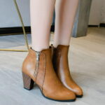 Jikolililili Women Boots Retro Thick Heel High Heel Shoes Boots Plus Size Zipper Boots Women's Shoes Christmas 2022 Deals Clearance