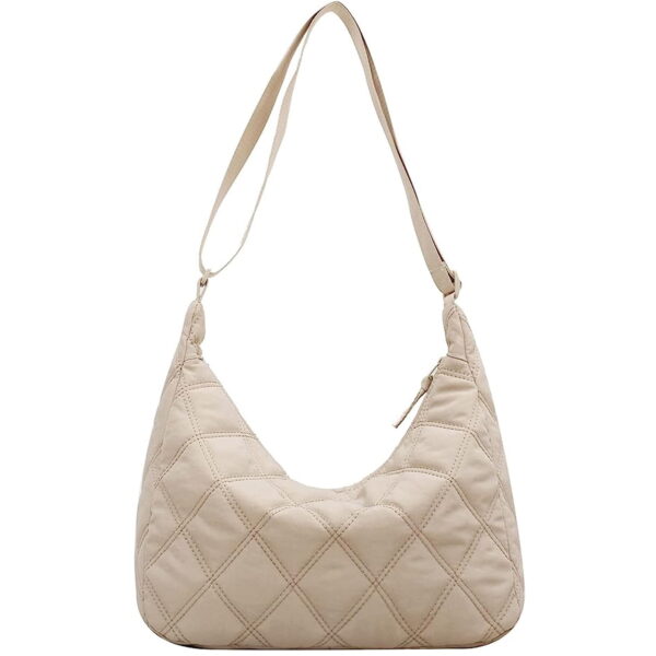 Lady Soft Shoulder Satchels Side Bags Nylon Quilted Padded Short Handle Totes Women Bag Handbags(Light Beige)