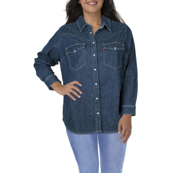 Levi Strauss & Co. Womens Denim Western Button-Down Top Shirt Plus BHFO 3750