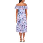 MSK Womens Blue Floral Off-The-Shoulder Tiered Midi Dress XL BHFO 3982