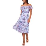 MSK Womens Blue Floral Off-The-Shoulder Tiered Midi Dress XL BHFO 3982