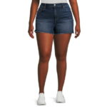 No Boundaries Juniors and Juniors Plus Mid Rise Denim Shorts, 3” Inseam, Sizes 1-21