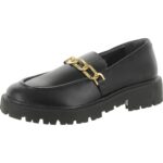 Schutz Womens Christie Black Leather Chain Loafers 8 Medium (B,M) BHFO 2760