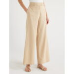 Scoop Women's Tailored Linen Blend Pants with Wide Leg, Sizes 0-18, 31.5’’ Inseam