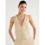 Scoop Women's Tailored Linen Vest, Sizes XS-XXL