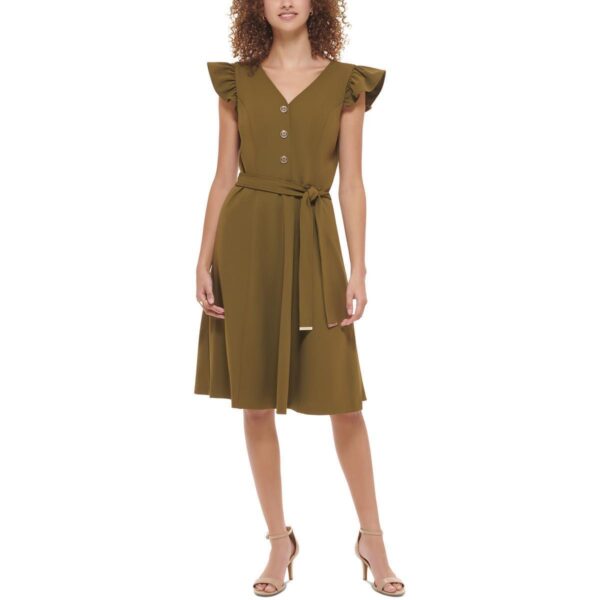 Tommy Hilfiger Womens Green Ruffle Sleeve Knee-Length Shirtdress 16 BHFO 5016