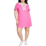 Tommy Hilfiger Womens Pink Slub Split Neck Shift Dress Plus 2X BHFO 8677