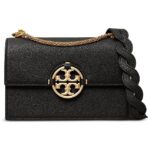 Tory Burch Womens Miller Black Leather Shoulder Handbag Purse Small BHFO 3984