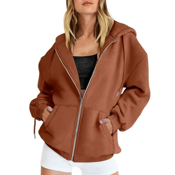 Women's Hoodies & Sweatshirts Clearance Women's Fall Jacket Oversized Pocket Sweatshirt Casual Drawstring Clothing Zipper Track Jacket Solid Color Long Sleeve Hooded Top