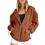 Women's Hoodies & Sweatshirts Clearance Women's Fall Jacket Oversized Pocket Sweatshirt Casual Drawstring Clothing Zipper Track Jacket Solid Color Long Sleeve Hooded Top