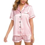 Womens Silk Satin Pajamas Set Two-Piece Sleepwear Loungewear Button-Down Sets