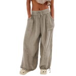 YOLAI Pants for Women Casual Solid Color Hight Rise Wide Leg Sweatpants Loose Trousers With Pockets,Gray Size:S-3XL