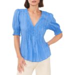 1.State Womens Pleats Bib Front Open Neck Button-Down Top Blouse BHFO 0165