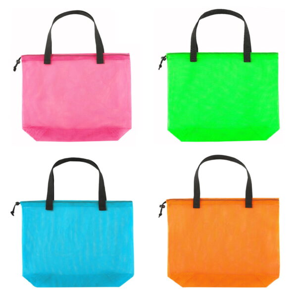 4pcs colorful mesh beach tote bag, mesh drawstring shopping bag suitable for gifts, toys, groceries and laundry