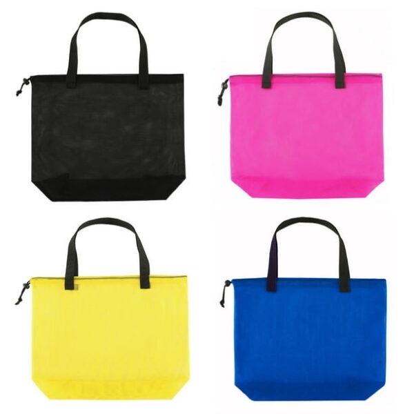 4pcs colorful mesh beach tote bag, mesh drawstring shopping bag suitable for gifts, toys, groceries and laundry