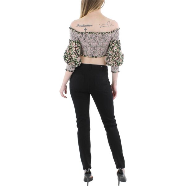 Alice and Olivia Womens Black Off Shoulder Smocking Floral Cropped XS BHFO 4463