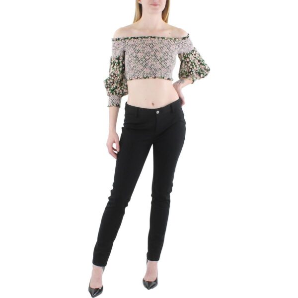 Alice and Olivia Womens Black Off Shoulder Smocking Floral Cropped XS BHFO 4463