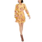 Bar III Womens Yellow Floral Ruffled Daytime Mini Dress L BHFO 9059