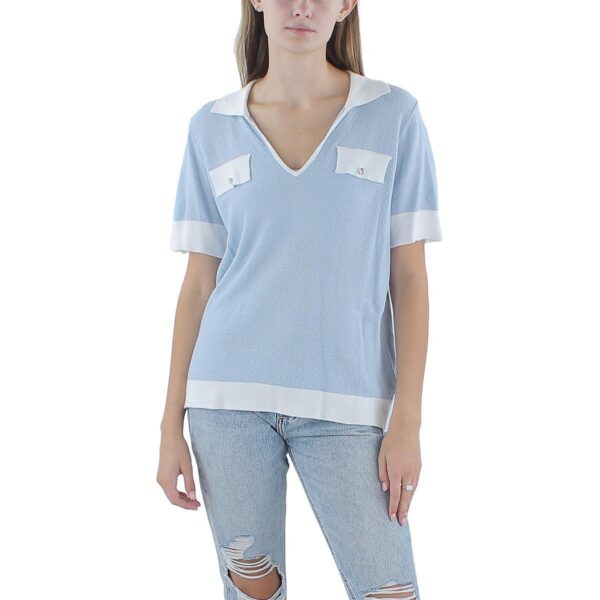 Belldini Womens Blue Contrast Trim Collared Polo Top Shirt L BHFO 1915