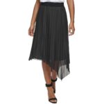 Calvin Klein Womens Black Pleated Pull On Office Asymmetrical Skirt XL BHFO 5620