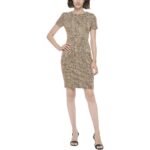 Calvin Klein Womens Tan Tweed Midi Cap Sleeve Sheath Dress 4 BHFO 0340