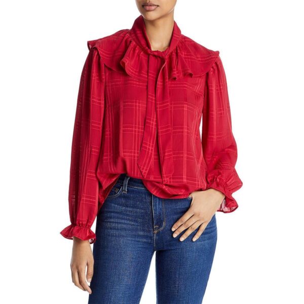 Cupio Womens Red Satin Ruffled Shirt Blouse Top M BHFO 9113