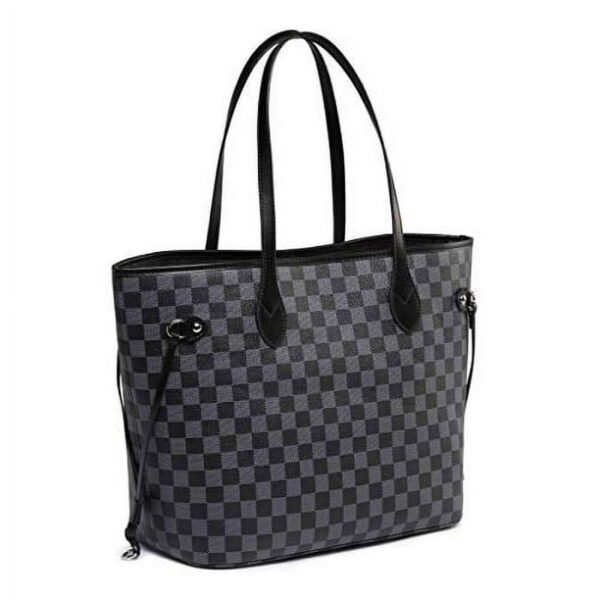 Daisy Rose Tote Shoulder Bag and Matching Clutch for Women - PU Vegan Leather Handbag for Travel Work and School - Black Checkered