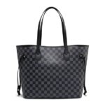 Daisy Rose Tote Shoulder Bag and Matching Clutch for Women - PU Vegan Leather Handbag for Travel Work and School - Black Checkered