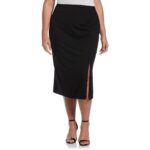 Ella Womens Black Knit Ruched Pull On Midi Skirt Plus 3X BHFO 2782