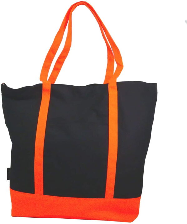 Ezprogear Large Heavy Duty Canvas Tote Bag 20" W x 17" H x 6" D (Black/Dark Orange)