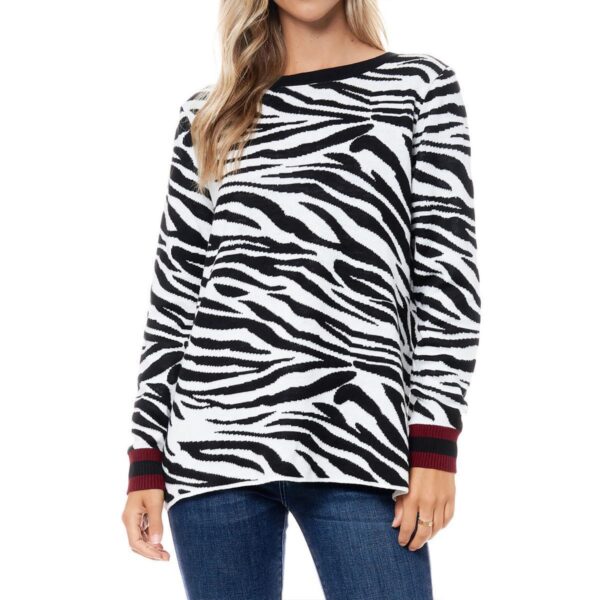 Fever Womens B/W Leopard Print Fall Pullover Sweater Sweater L BHFO 8065