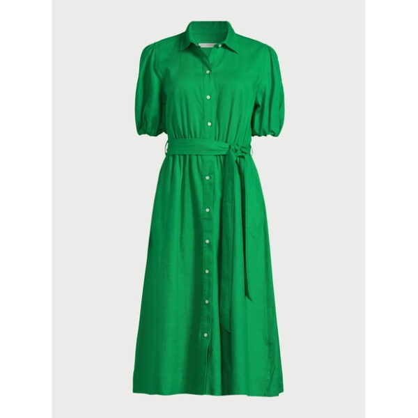 Free Assembly Women’s Midi Shirtdress with Puff Sleeves, Sizes XS-XXL