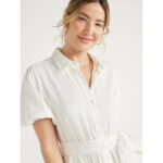 Free Assembly Women’s Midi Shirtdress with Puff Sleeves, Sizes XS-XXL