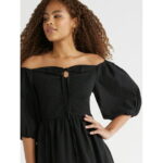 Free Assembly Women's Ruched Halter Dress with Puff Sleeves, Sizes XS-XXL