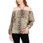 INC Womens Animal Print Bishop Sleeve Blouse Halter Top BHFO 9078