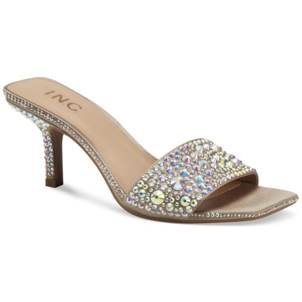 INC Womens Satin Rhinestone Dressy Slide Sandals Shoes BHFO 5785